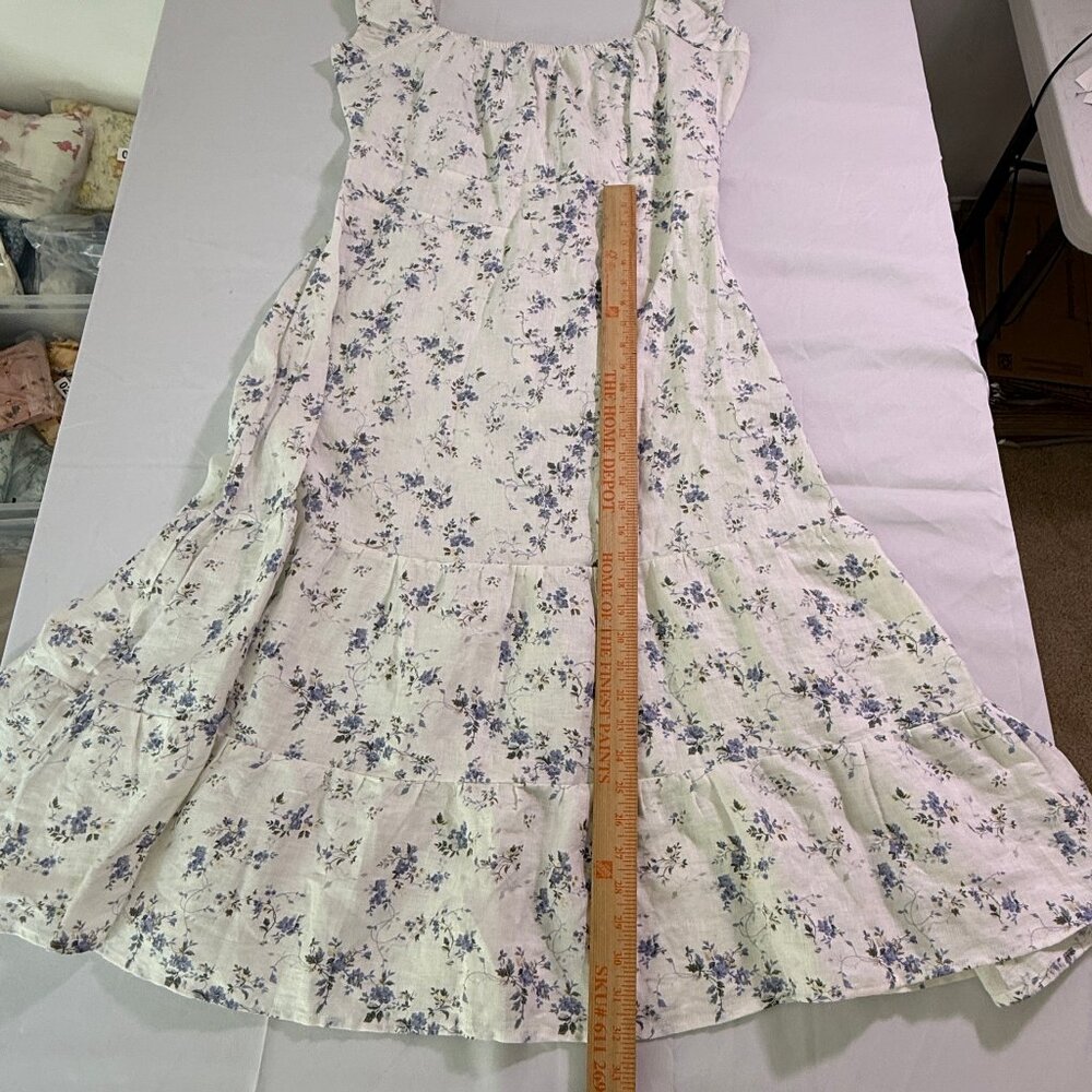 Reformation Floral Midi Dress Blue White Square Neck Wide Strap Medium - Picture 8 of 11